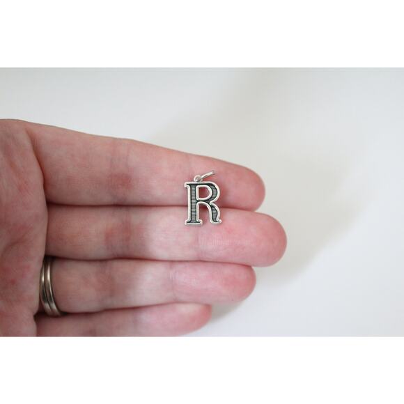 Sterling Silver Uppercase Oxidized R Initial Charm, Silver R Initial Charm - Picture 1 of 9